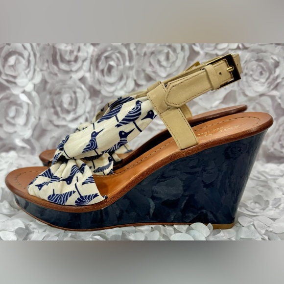 Kate Spade Sandpiper Wedge Platform Sandal Blue Birds Summer Tropical Size 8.5 - Picture 6 of 12